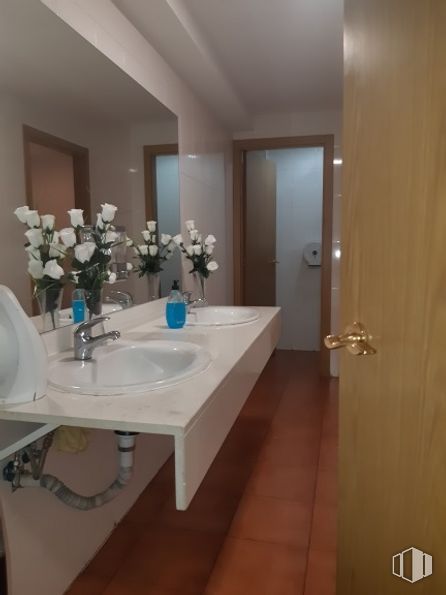 Retail for rent at Avenida Fuenlabrada, Leganés, Madrid, 28912 with sink, mirror, tap, plumbing fixture, bathroom sink, bathroom, plant, building, purple and interior design around