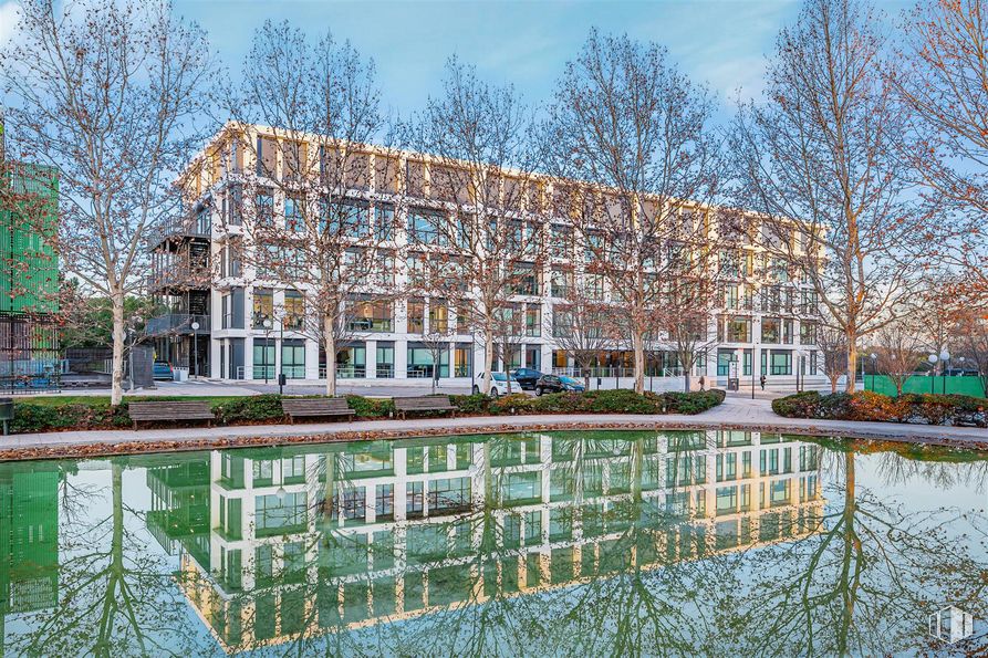 Oficina en alquiler en Camino Cerro de los Gamos, 1, Pozuelo de Alarcón, Madrid, 28224 con edificio, agua, planta, cielo, árbol, masa de agua, diseño urbano, zona residencial, ciudad y inmobiliario alrededor