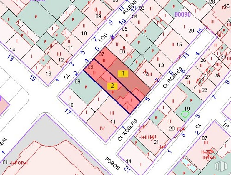 Land for sale at Calle Almendros, Azuqueca de Henares, Guadalajara, 19200 with colorfulness, map, rectangle, font, line, material property, parallel, triangle, pattern and magenta around