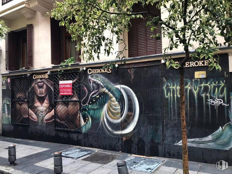 Local en venta en Calle Larra, Centro, Madrid, 28004 con edificio, árbol, planta, superficie de la carretera, neumático automotriz, grafiti, asfalto, rodando, arte y fuente alrededor