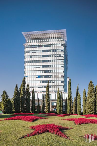 Oficina en alquiler en Torre Indocentro, Calle Retama, 7, Arganzuela, Madrid, 28045 con edificio, cielo, planta, paisaje natural, vegetación, lote de tierra, hierba, árbol, diseño urbano y espacio público alrededor