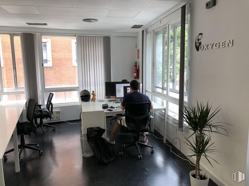 Oficina en alquiler en Calle Princesa, 31, Moncloa - Aravaca, Madrid, 28008 con persona, planta de interior, silla, equipaje y bolsos, mueble, mesa, planta, silla de oficina, escritorio y edificio alrededor