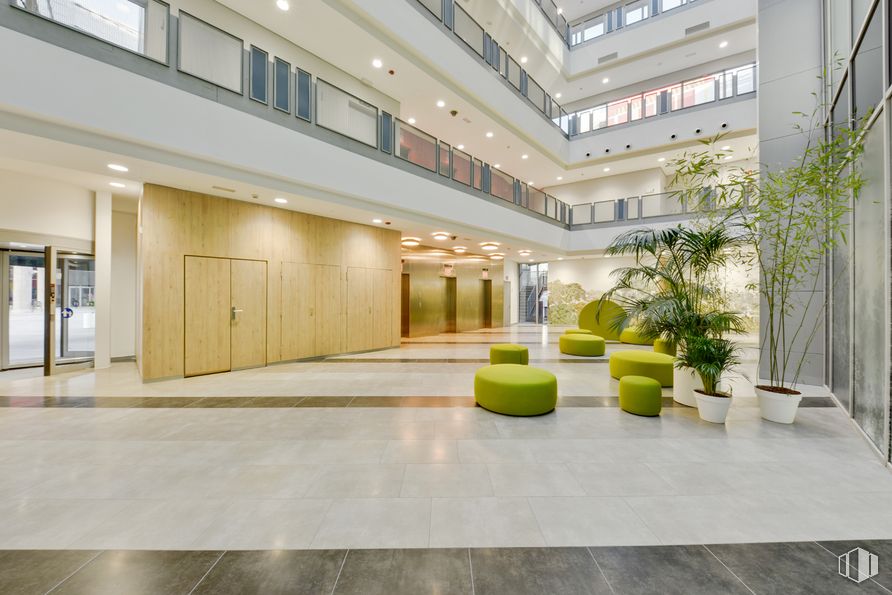 Oficina en alquiler en Edificio Square Garden, Calle Marie Curie, 9, Rivas-Vaciamadrid, Madrid, 28529 con silla, planta de interior, planta, edificio, maceta, diseño de interiores, suelo, condominio, piso y accesorio alrededor