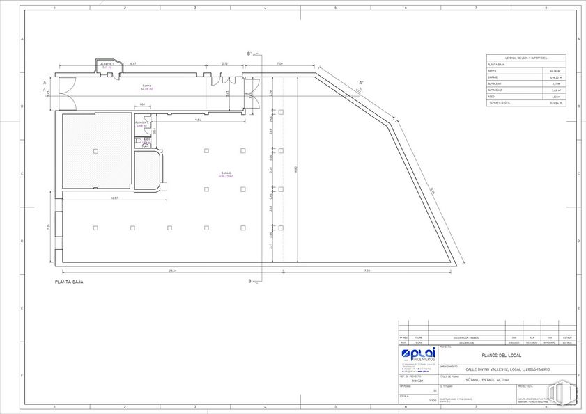 Local en alquiler en Calle Divino Vallés, 14, Arganzuela, Madrid, 28045 con producto, rectángulo, esquema, fuente, pendiente, en paralelo, ingeniería, plan, dibujo técnico y patrón alrededor