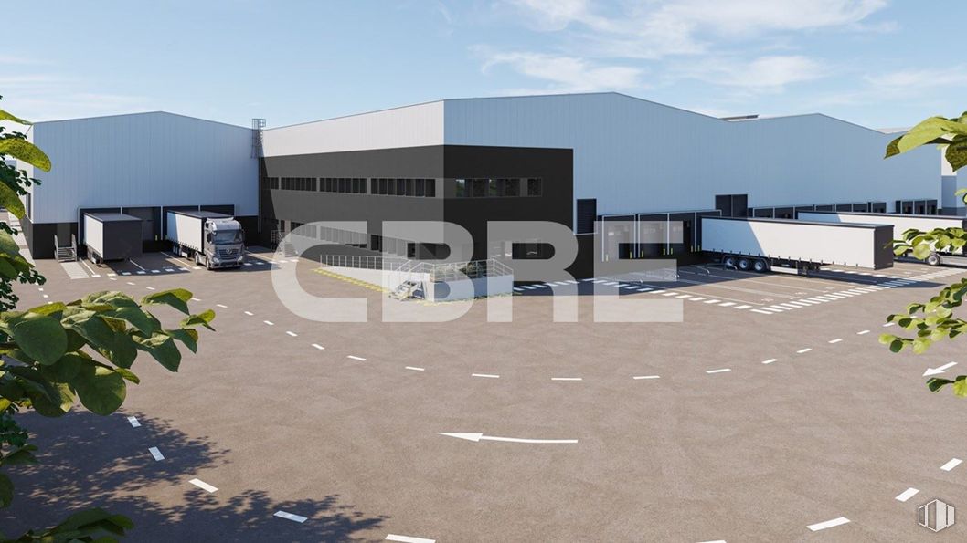 Industrial for rent at IB-2 Logistic Park, Cabanillas del Campo, Guadalajara, 19171 with sky, property, cloud, asphalt, architecture, building, plant, urban design, parking and road surface around