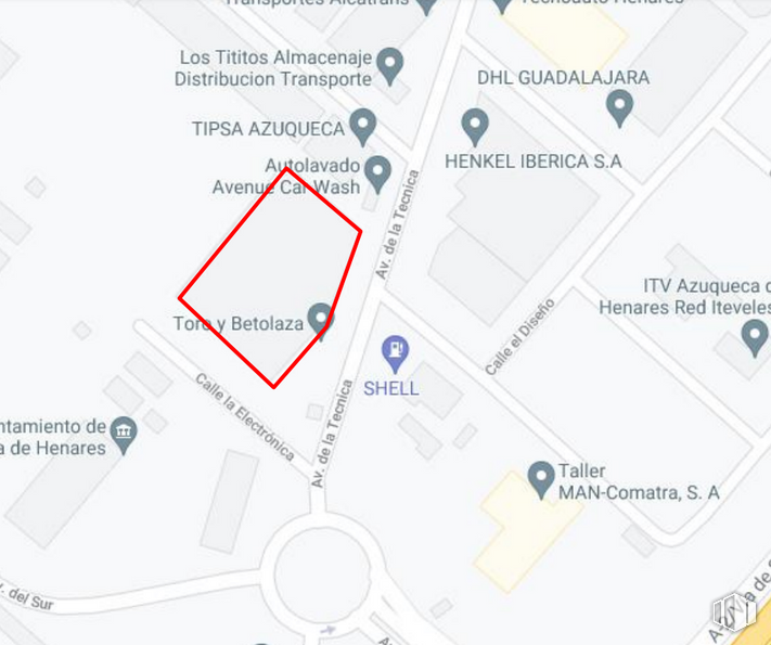 Suelo en venta en Avenida Técnica, 7, Azuqueca de Henares, Guadalajara, 19200 con ecorregión, mapa, lote de tierra, fuente, paralelo, tecnología, círculo, diseño urbano, diagrama y captura alrededor