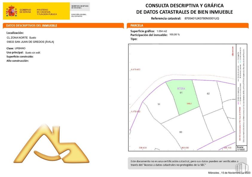 Land for sale at Calle Zona Norte, San Juan de Gredos, Ávila, 05633 with product, rectangle, slope, font, line, parallel, screenshot, triangle, pattern and terrestrial plant around