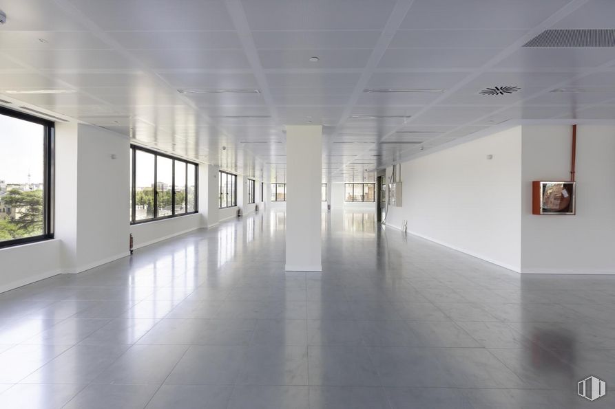 Office for rent at Edificio Castellana 66, Paseo Castellana, 66, Salamanca, Madrid, 28046 with window, fixture, floor, flooring, hall, art, glass, ceiling, space and symmetry around