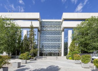 Office for rent at Edificio Atria, Calle Ribera del Loira, 16 - 18, Barajas, Madrid, 28033 with houseplant, building, flowerpot, plant, sky, cloud, architecture, urban design, house and condominium around