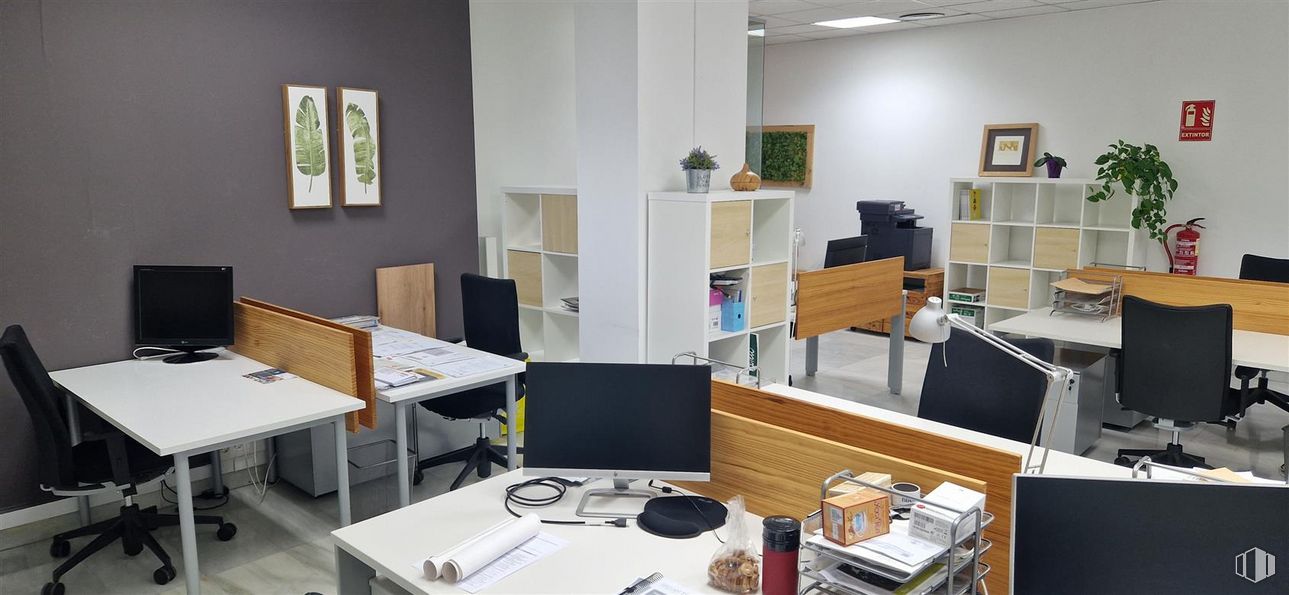 Oficina en alquiler en Calle Chile, 10, Las Rozas de Madrid, Madrid, 28290 con pantalla de ordenador, planta de interior, escritorio, estantería, mesa, silla, mesa, ordenador, mueble y propiedad alrededor