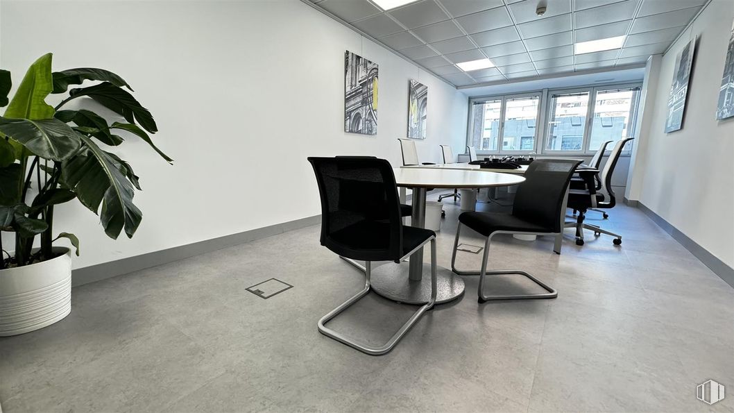 Office for rent at Plaza Carlos Trías Bertrán, 4, Tetuán, Madrid, 28020 with chair, houseplant, flowerpot, furniture, interior design, flooring, floor, ceiling, table and lighting around