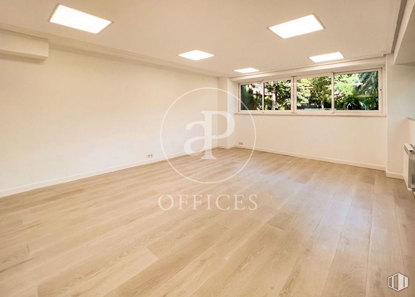 Office for rent at Torre del Retiro, Avenida Menéndez Pelayo, 67, Retiro, Madrid, 28009 with light fixture, lighting, window, building, wood, interior design, hall, flooring, floor and wood stain around