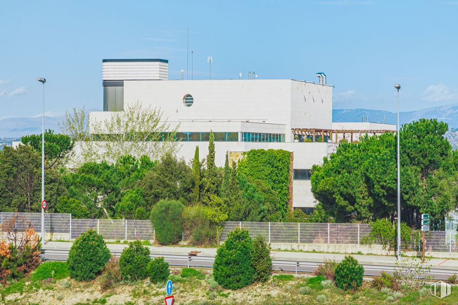 Oficina en alquiler en Elcano, Calle Severo Ochoa, 2, Las Rozas de Madrid, Madrid, 28230 con edificio, planta, cielo, luz de la calle, árbol, diseño urbano, terreno, vegetación, hierba y ocio alrededor