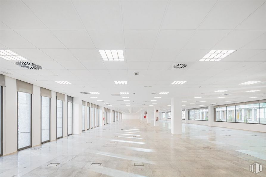 Oficina en alquiler en Edificio Bilma, Calle María Tubau, 9, Fuencarral - El Pardo, Madrid, 28050 con accesorio, interiorismo, suelo, suelos, hall, edificio, techo, vidrio, material compuesto y aluminio alrededor