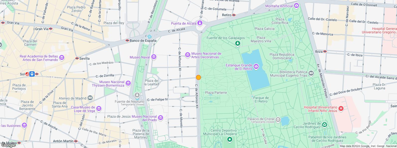 Location Map for Zona Jerónimos, Retiro, Madrid, 28014